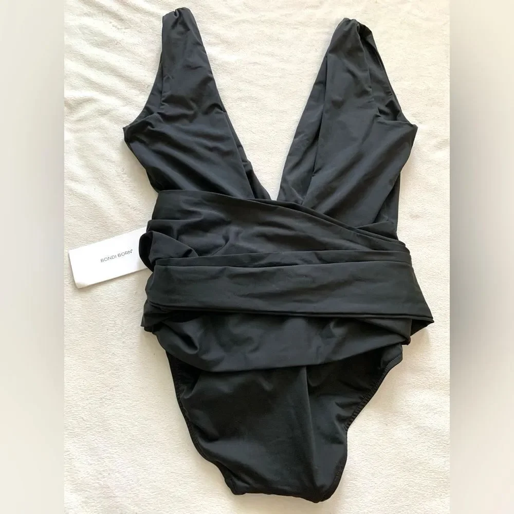 Bondi Born Addison Deep Plunge One-piece Swimsuit Size US 6 Black Bathing Suit